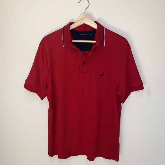 Nautica Red Striped Collar Polo Men’s Size M - Picture 3 of 10